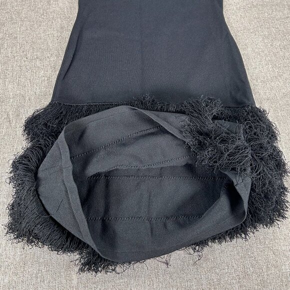 Calvin Klein Sheath Dress Women's Small Shag Fringe Trim Knit Black Party NWT - Picture 9 of 16